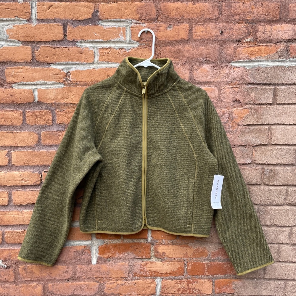 Athleta Stroll Fleece Zip-Up Jacket Olive Gold